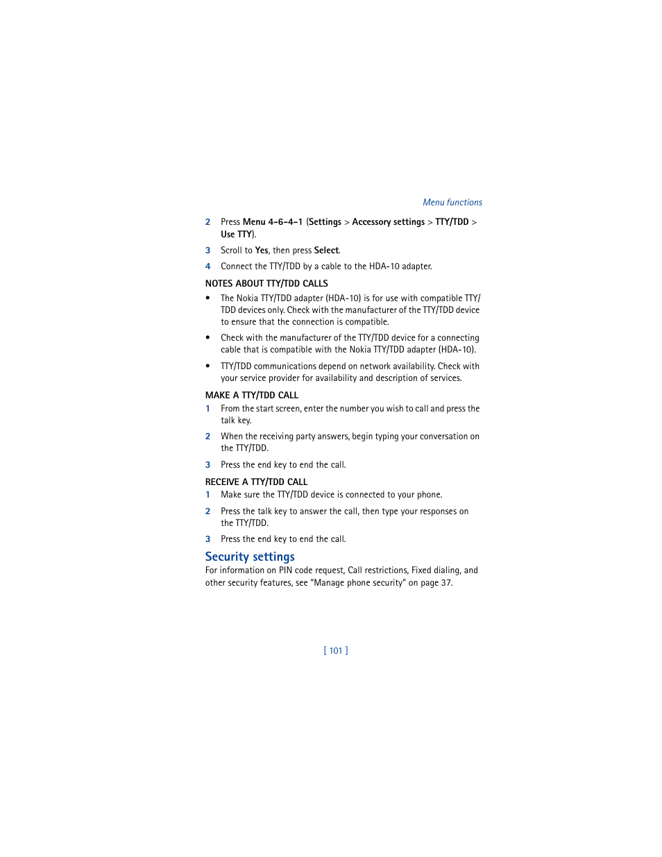 Security settings | Nokia 5100 User Manual | Page 110 / 193