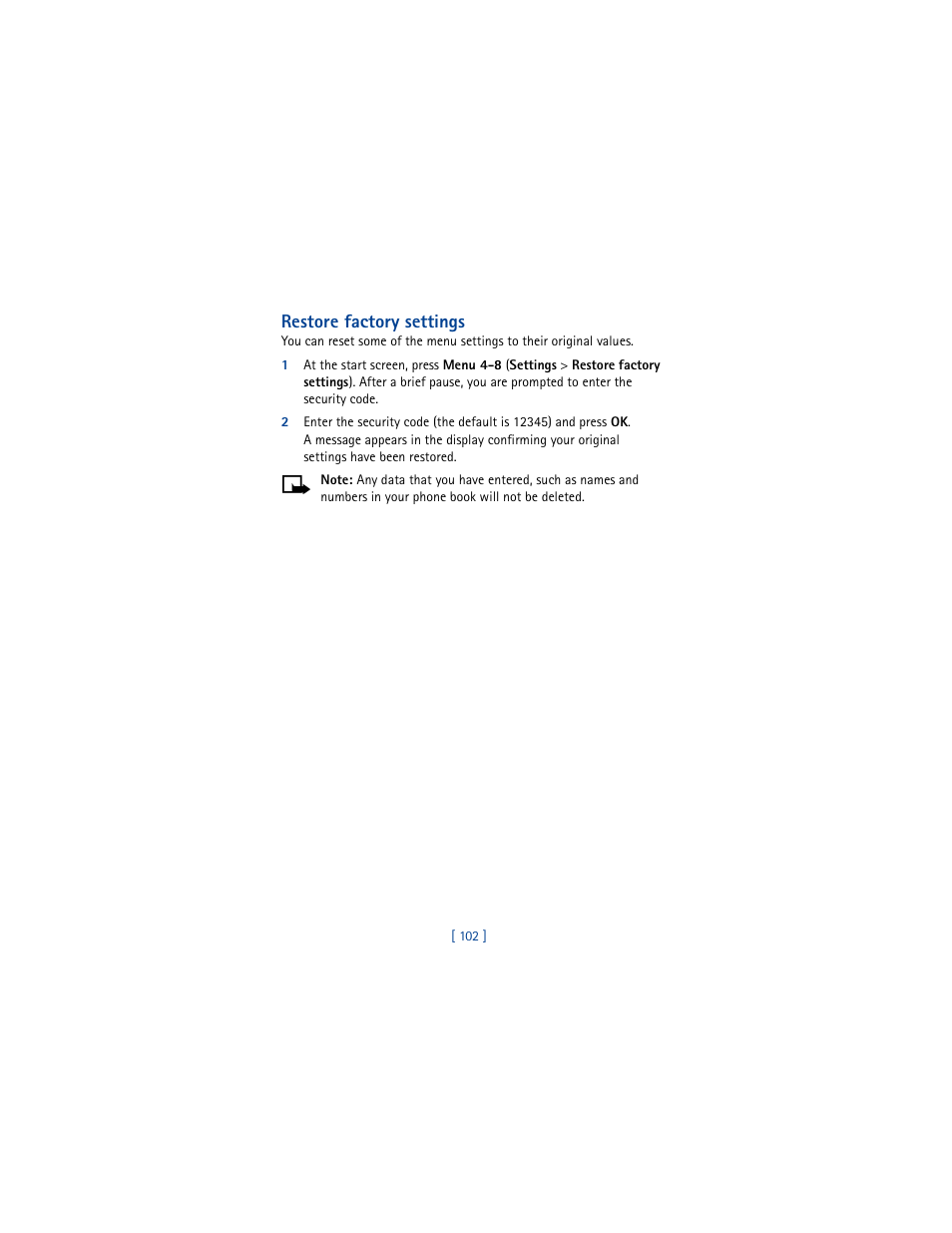 Restore factory settings | Nokia 5100 User Manual | Page 111 / 193