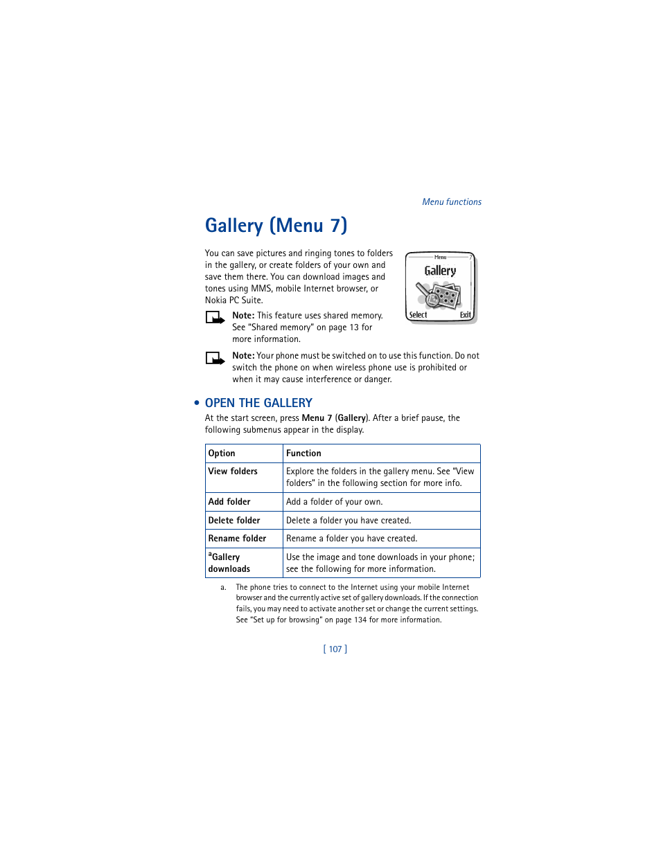 Gallery (menu 7), Open the gallery | Nokia 5100 User Manual | Page 116 / 193