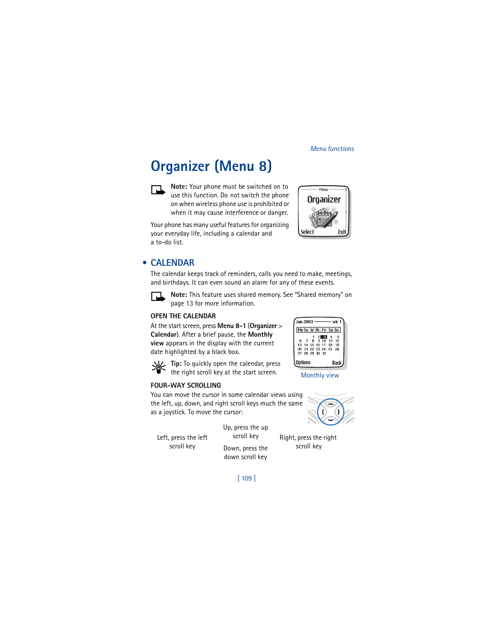 Organizer (menu 8), Calendar | Nokia 5100 User Manual | Page 118 / 193