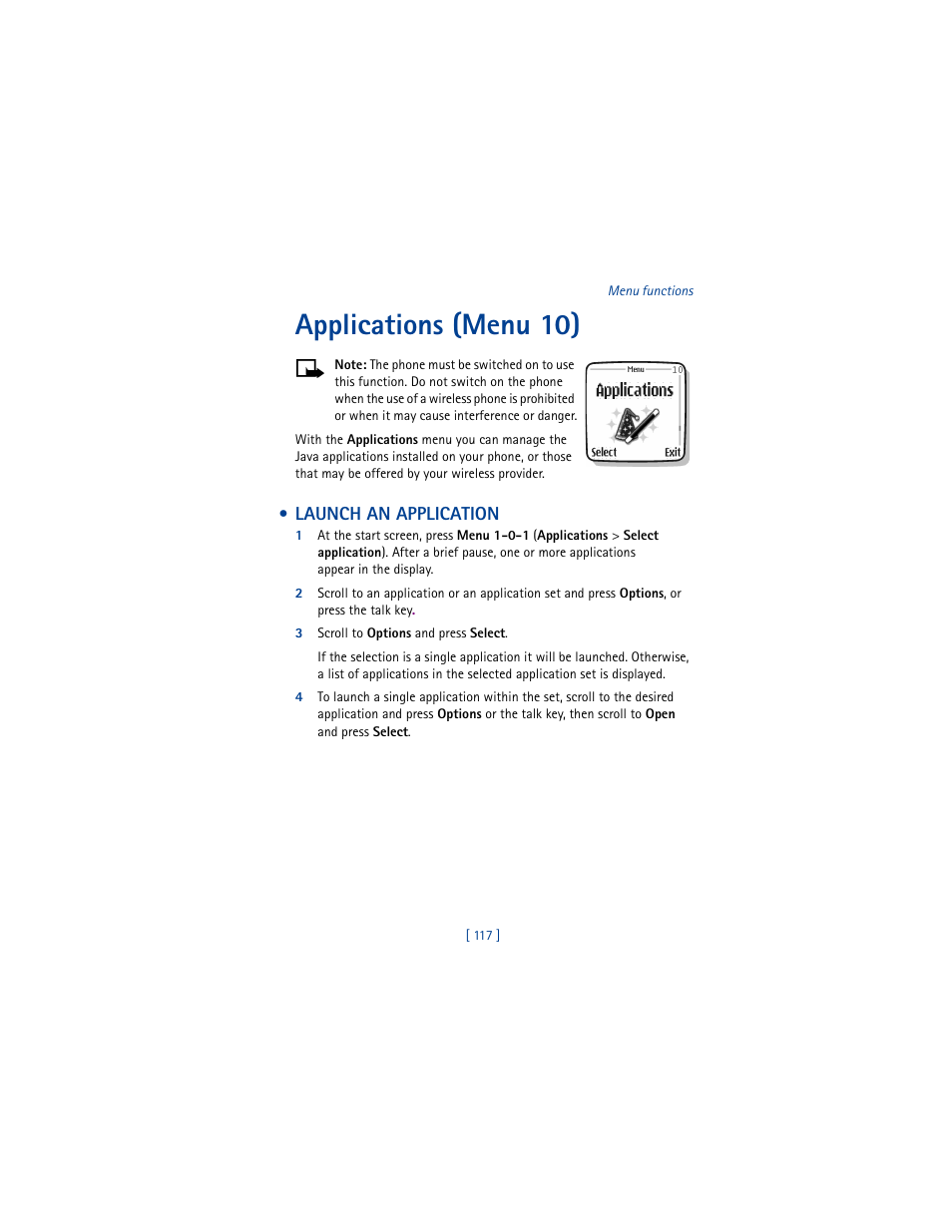 Applications (menu 10), Launch an application | Nokia 5100 User Manual | Page 126 / 193