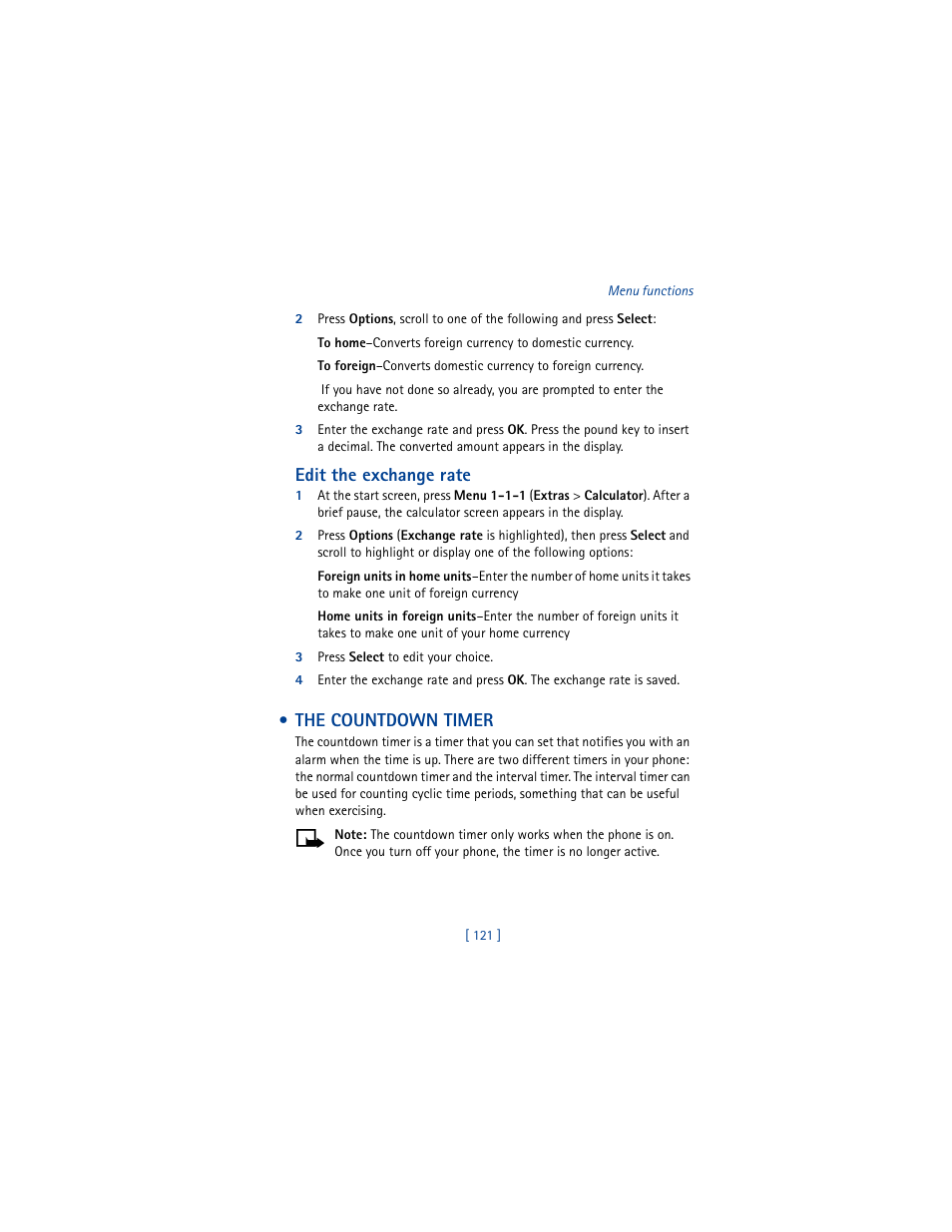 The countdown timer, Edit the exchange rate | Nokia 5100 User Manual | Page 130 / 193