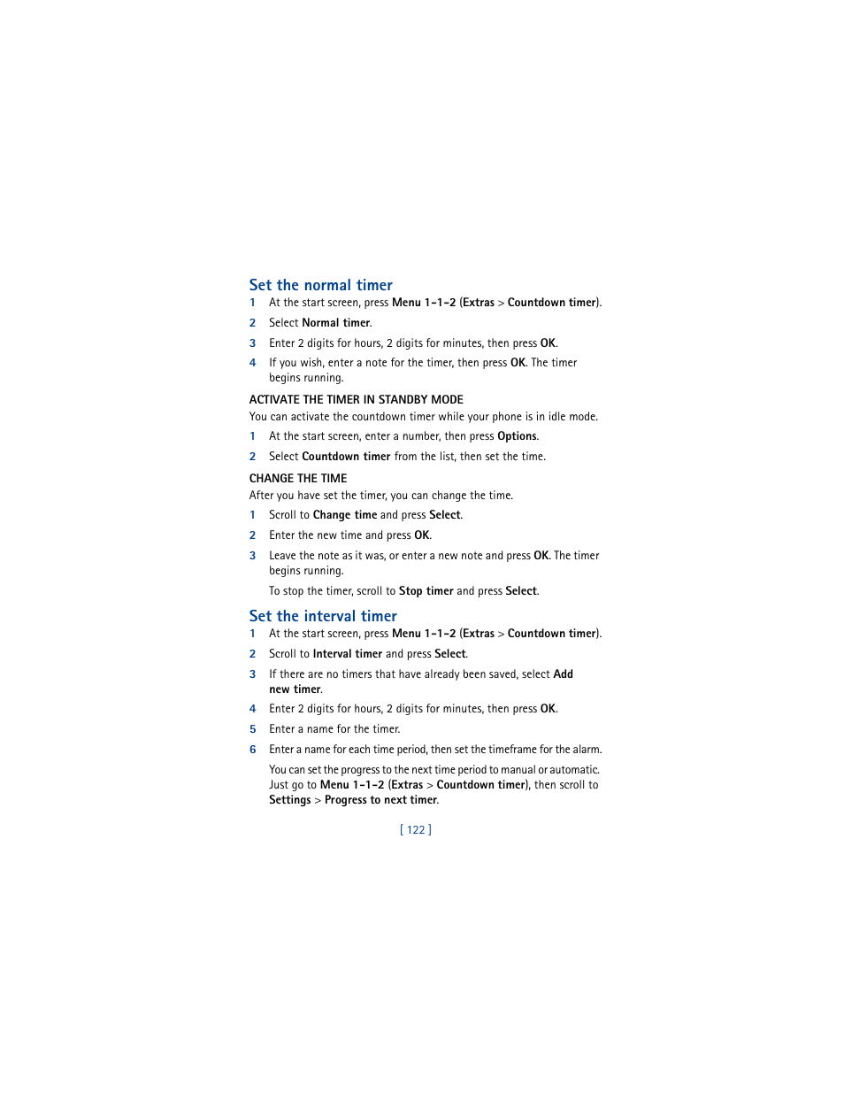 Set the normal timer, Set the interval timer | Nokia 5100 User Manual | Page 131 / 193