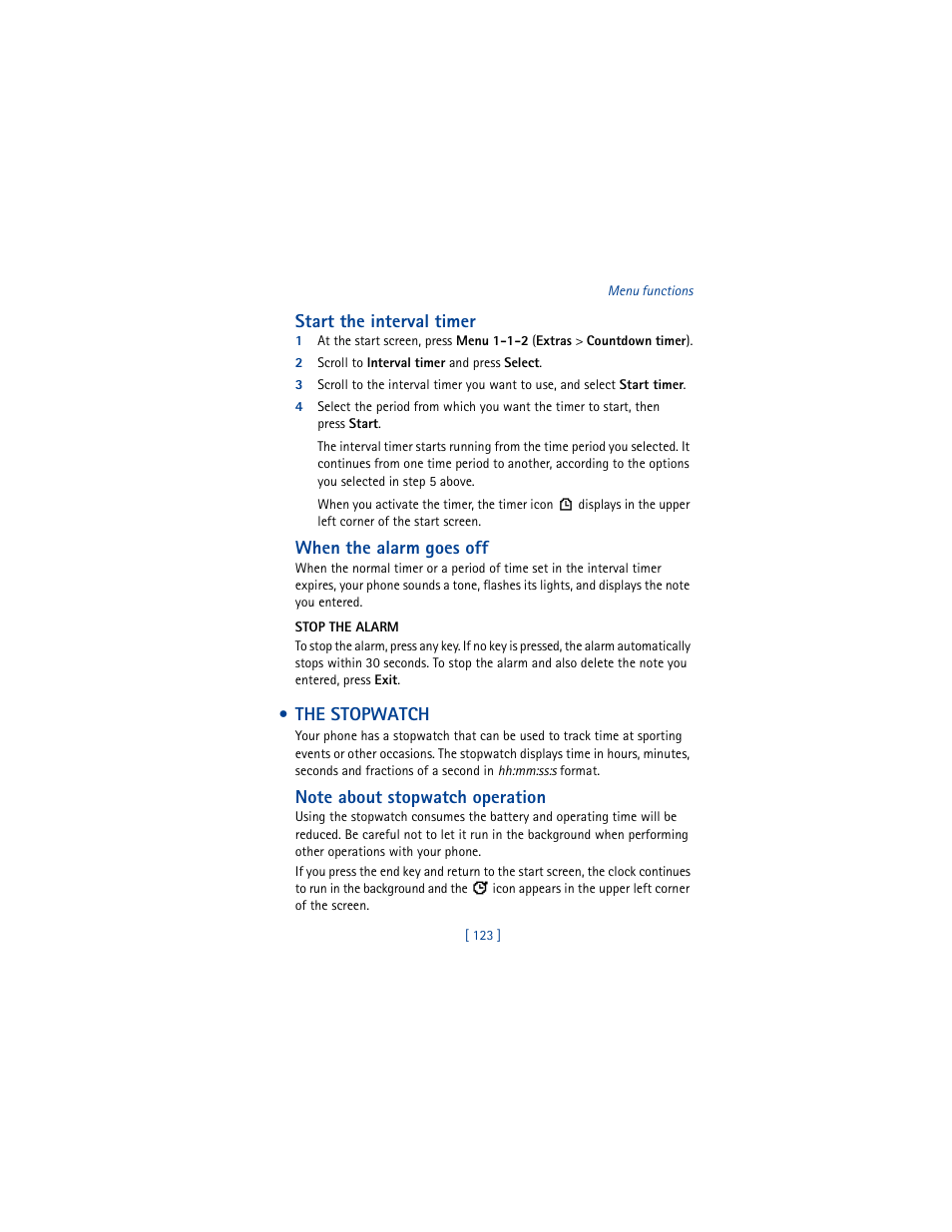 The stopwatch | Nokia 5100 User Manual | Page 132 / 193