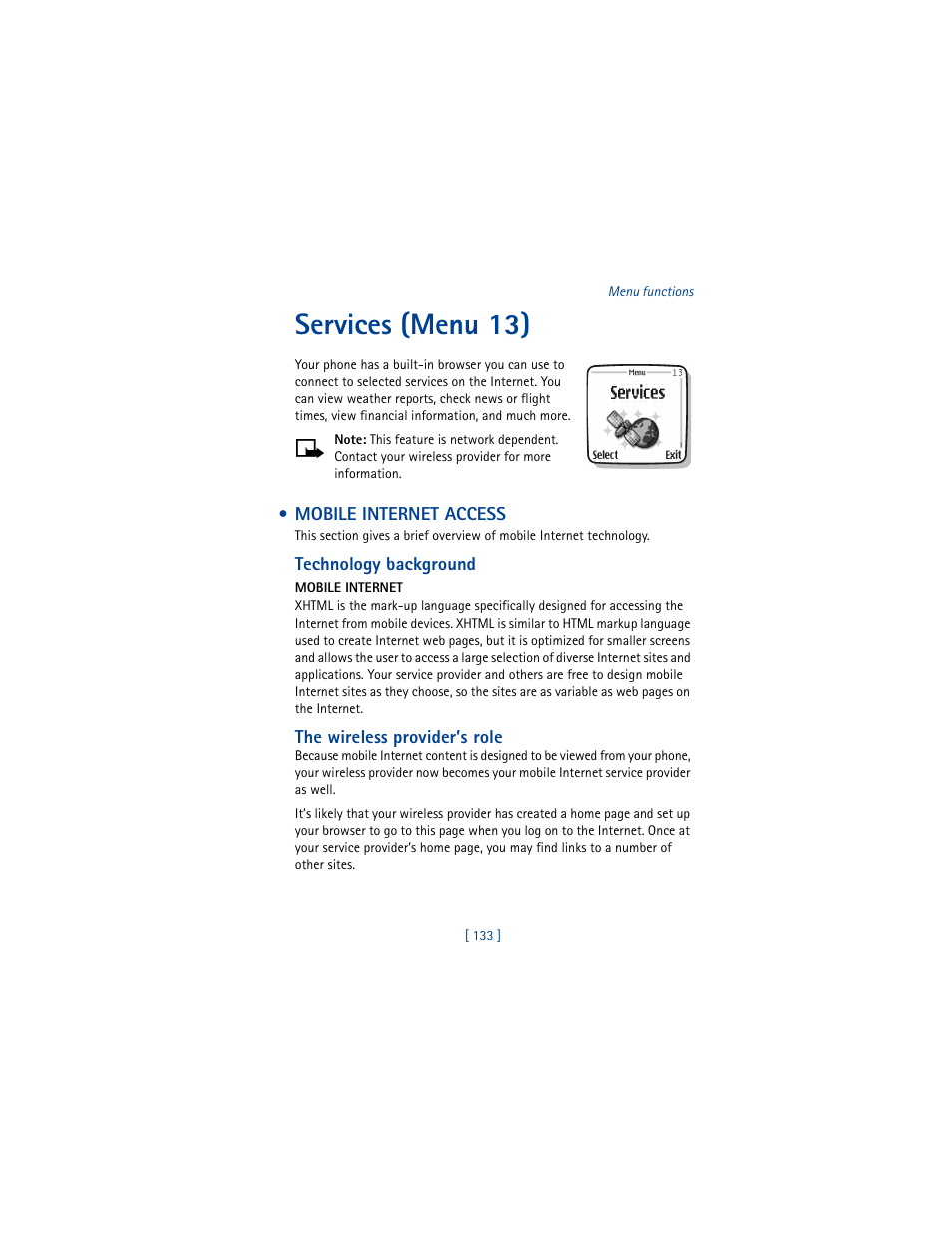 Services (menu 13), Mobile internet access | Nokia 5100 User Manual | Page 142 / 193