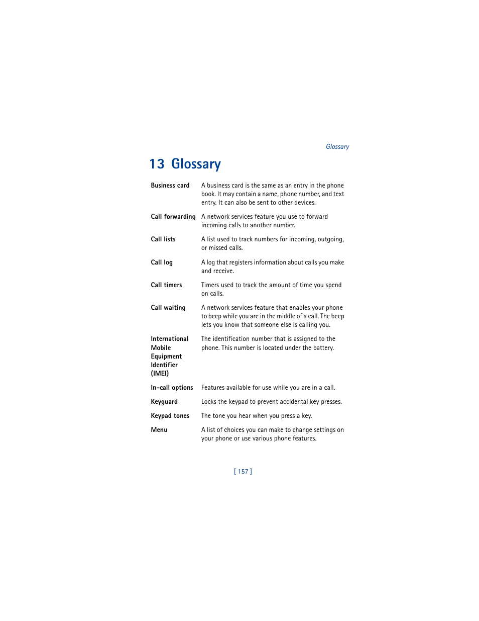 13 glossary | Nokia 5100 User Manual | Page 166 / 193