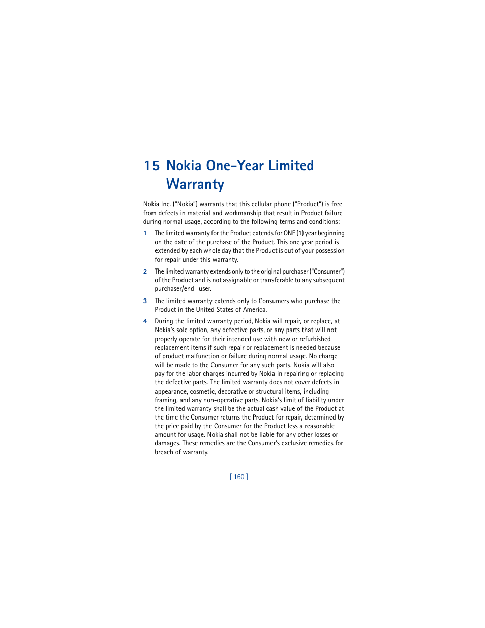 15 nokia one-year limited warranty | Nokia 5100 User Manual | Page 169 / 193