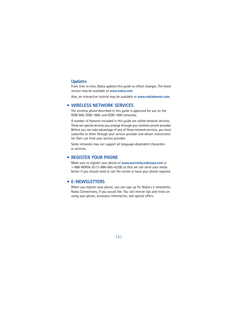 Wireless network services, Register your phone, E-newsletters | Nokia 5100 User Manual | Page 17 / 193