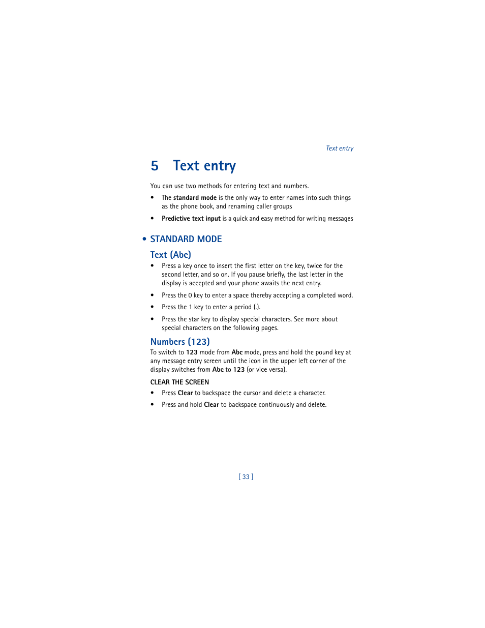 5 text entry, Standard mode, Text entry | 5text entry | Nokia 5100 User Manual | Page 42 / 193