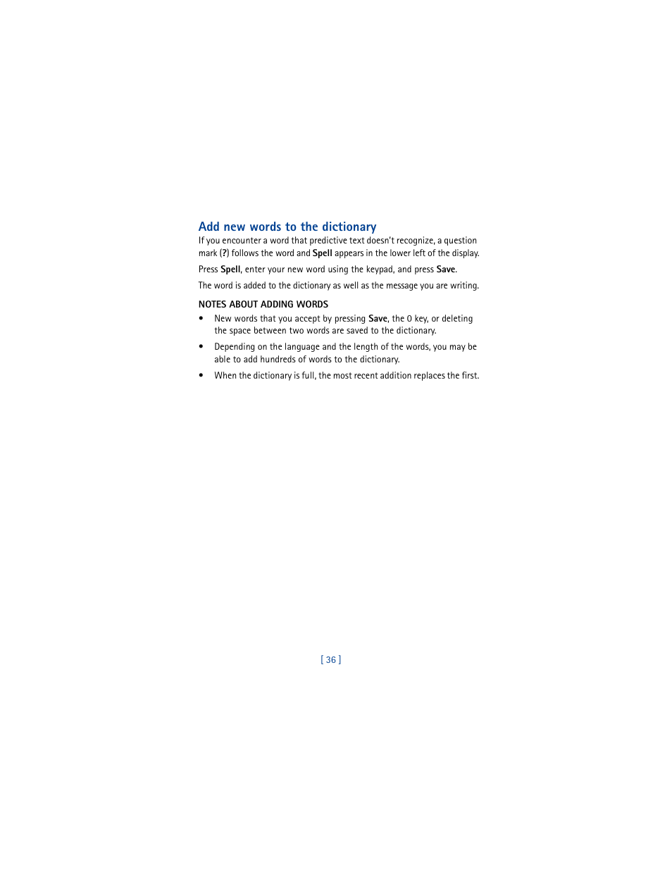 Add new words to the dictionary | Nokia 5100 User Manual | Page 45 / 193