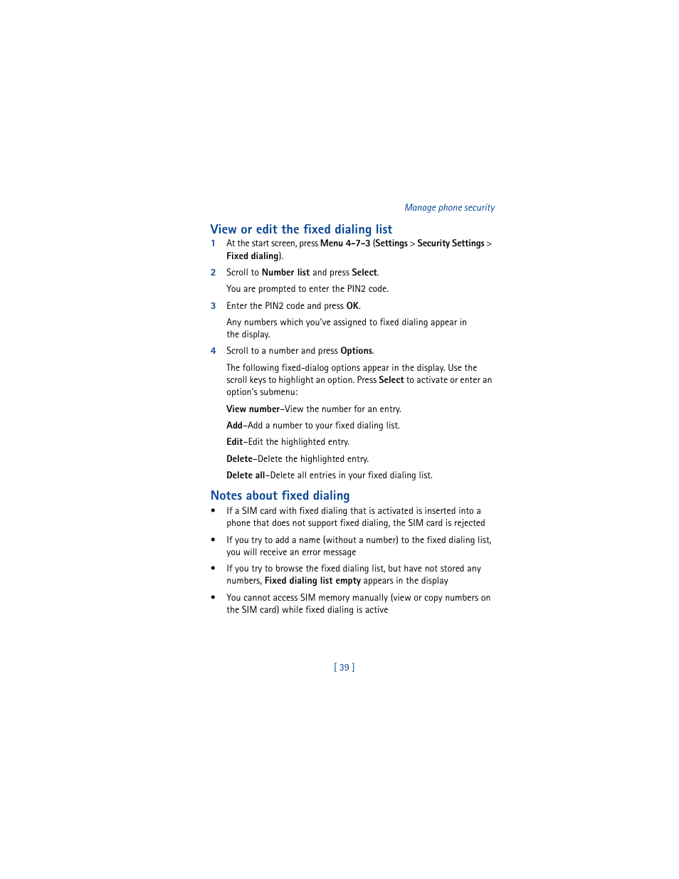 View or edit the fixed dialing list | Nokia 5100 User Manual | Page 48 / 193