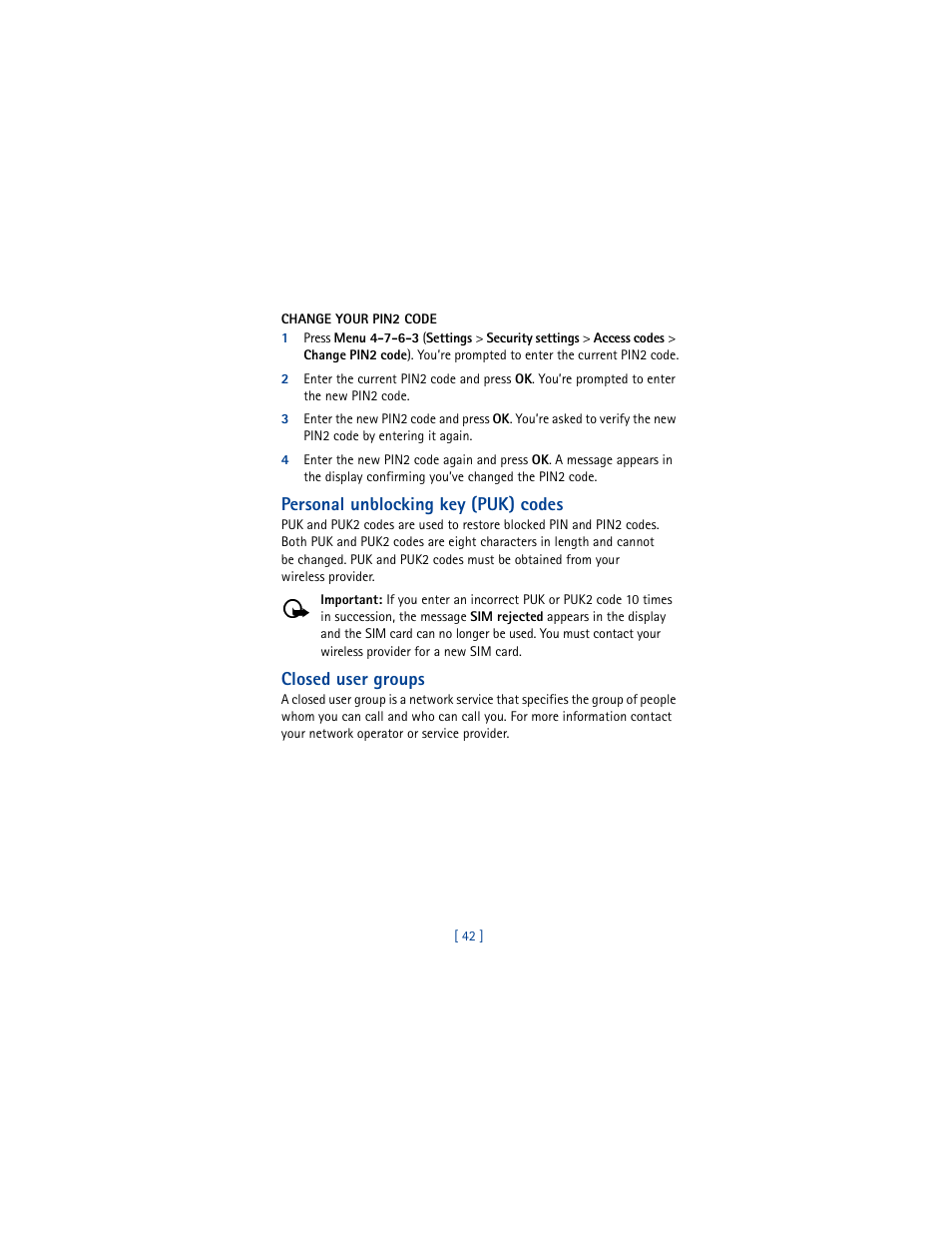 Personal unblocking key (puk) codes, Closed user groups | Nokia 5100 User Manual | Page 51 / 193