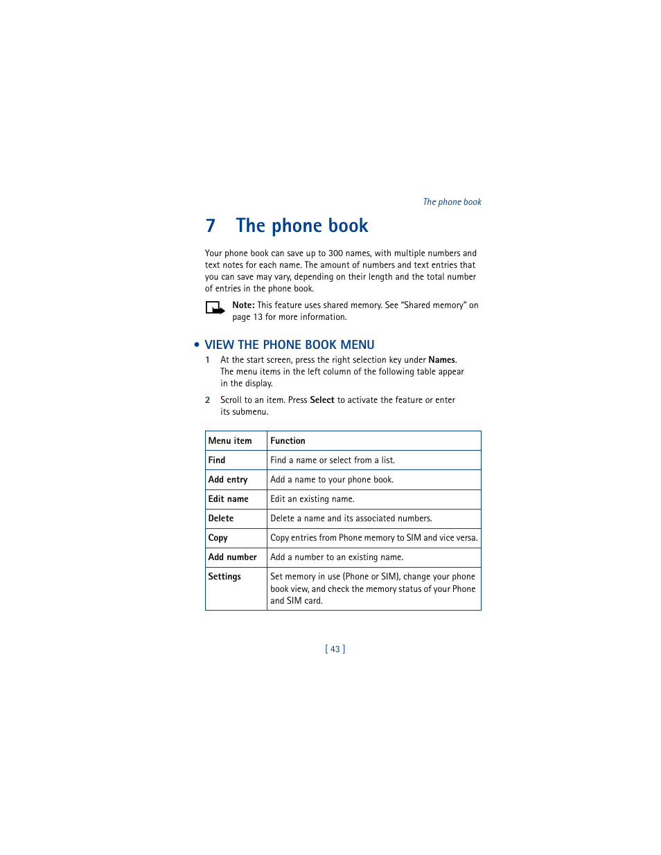 7 the phone book, View the phone book menu, The phone book | 7the phone book | Nokia 5100 User Manual | Page 52 / 193