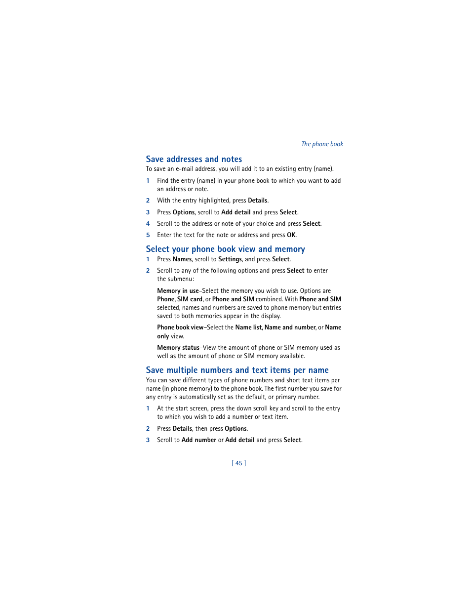 Save multiple numbers and text items per name | Nokia 5100 User Manual | Page 54 / 193