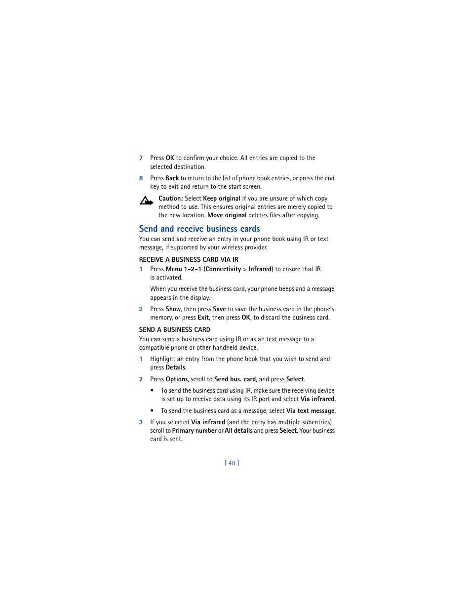 Send and receive business cards | Nokia 5100 User Manual | Page 57 / 193