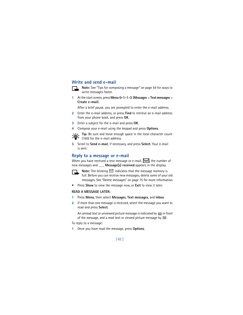 Write and send e-mail, Reply to a message or e-mail | Nokia 5100 User Manual | Page 71 / 193