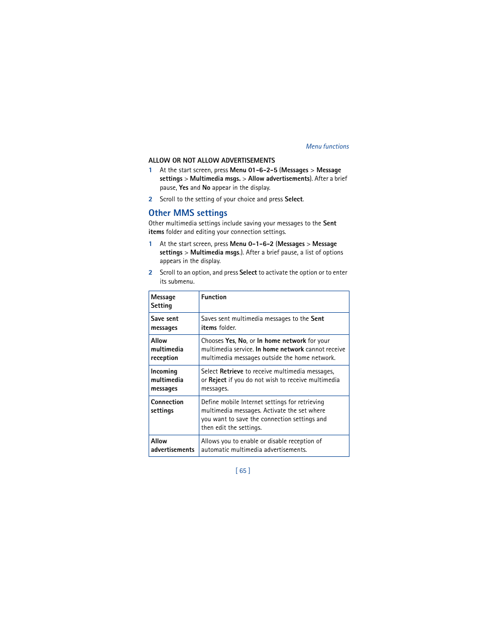 Other mms settings | Nokia 5100 User Manual | Page 74 / 193
