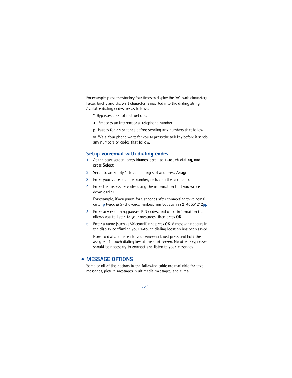 Message options, Setup voicemail with dialing codes | Nokia 5100 User Manual | Page 81 / 193