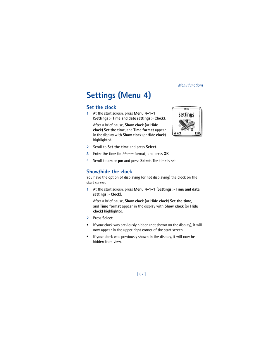 Settings (menu 4) | Nokia 5100 User Manual | Page 96 / 193