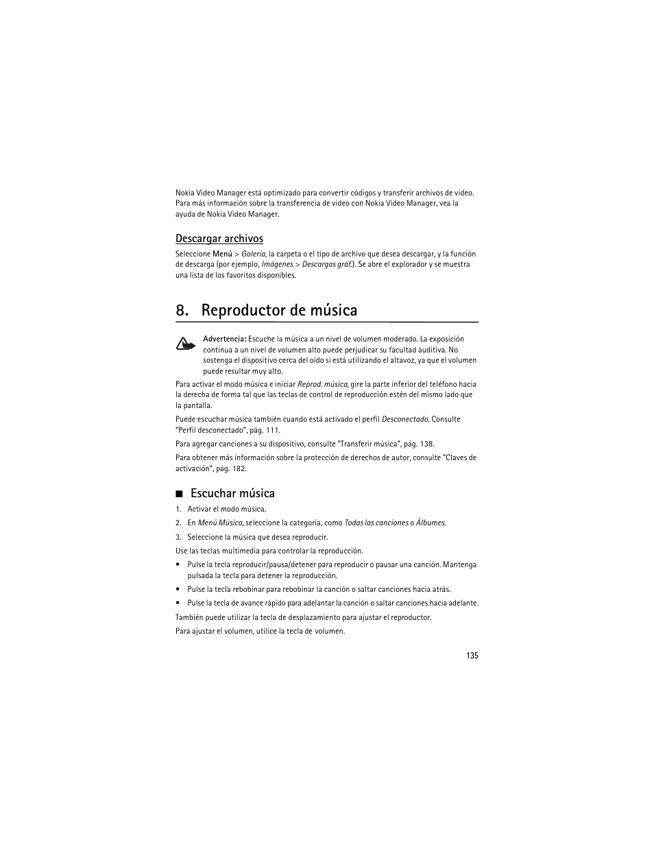 Reproductor de música, Escuchar música, Descargar archivos | Nokia 5700 User Manual | Page 136 / 201