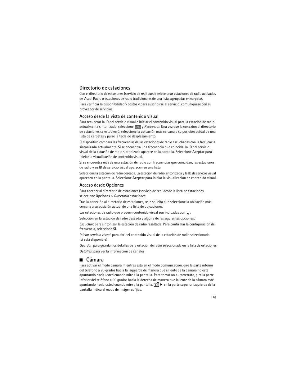 Cámara, Directorio de estaciones | Nokia 5700 User Manual | Page 142 / 201