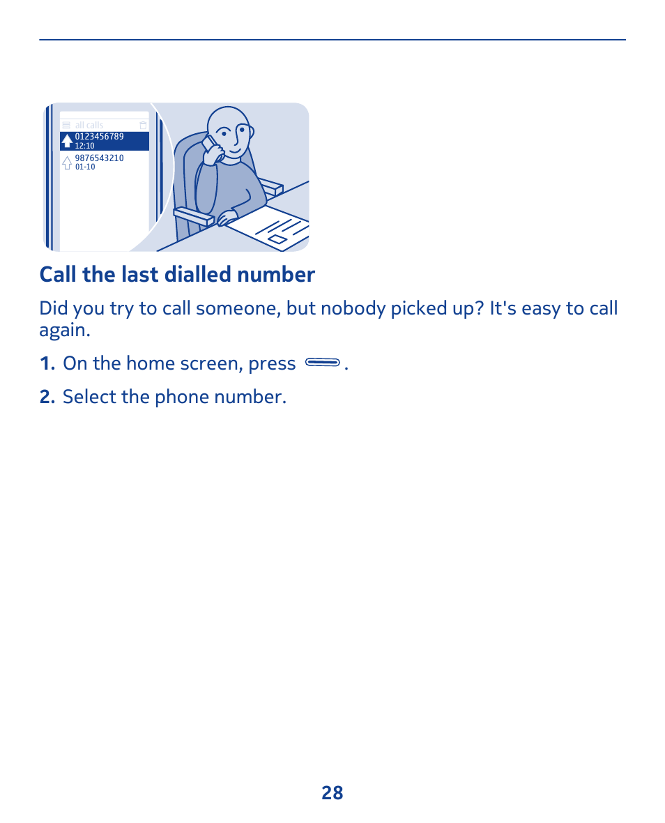 Call the last dialled number | Nokia 311 User Manual | Page 28 / 132