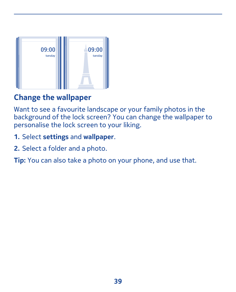 Change the wallpaper | Nokia 311 User Manual | Page 39 / 132