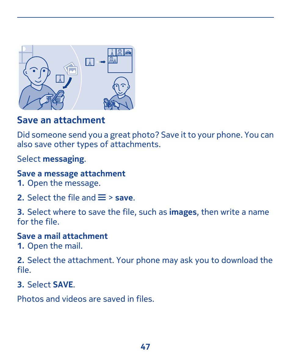 Save an attachment | Nokia 311 User Manual | Page 47 / 132