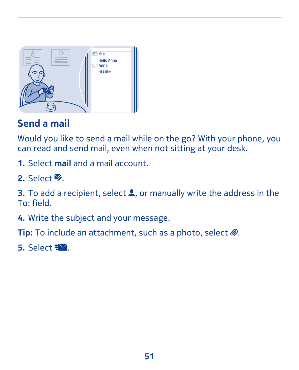 Send a mail | Nokia 311 User Manual | Page 51 / 132