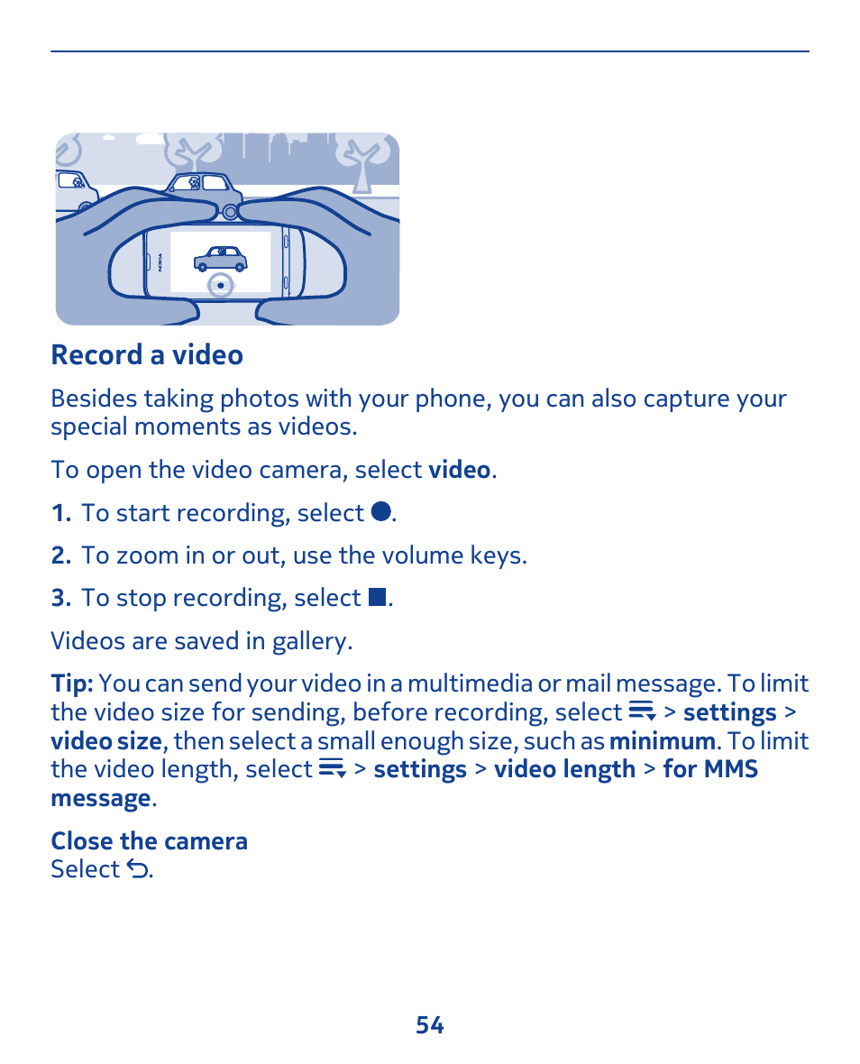 Record a video | Nokia 311 User Manual | Page 54 / 132