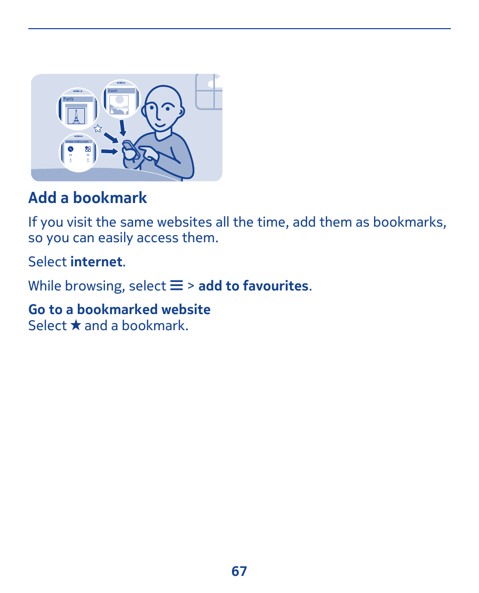 Add a bookmark | Nokia 311 User Manual | Page 67 / 132