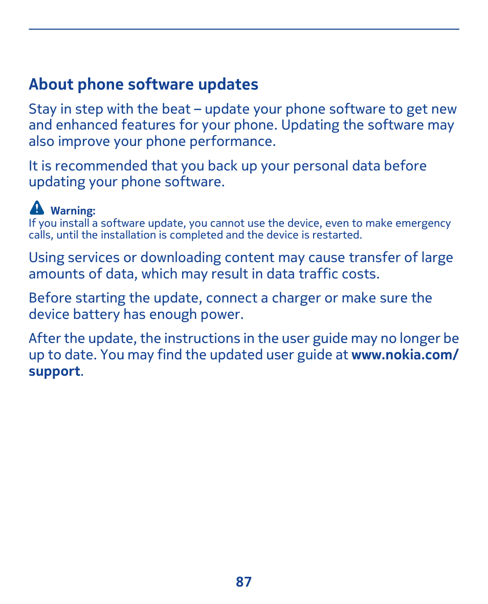 About phone software updates | Nokia 311 User Manual | Page 87 / 132