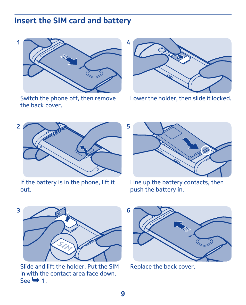 Insert the sim card and battery | Nokia 311 User Manual | Page 9 / 132