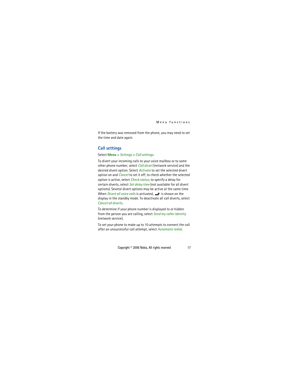 Call settings | Nokia 1110i  EN User Manual | Page 30 / 57