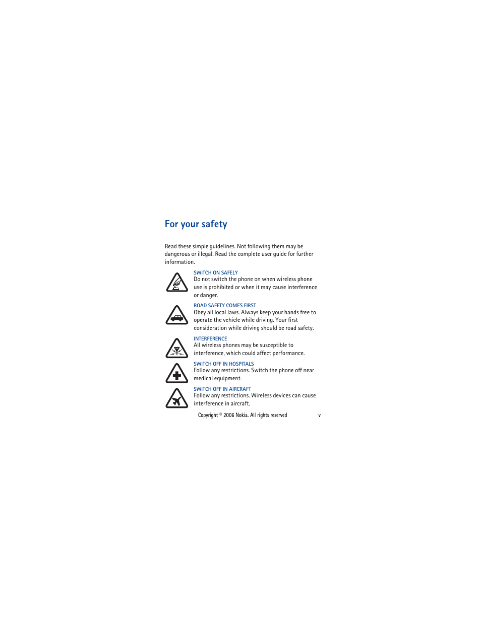 For your safety, For your safety .................... v | Nokia 1110i  EN User Manual | Page 6 / 57