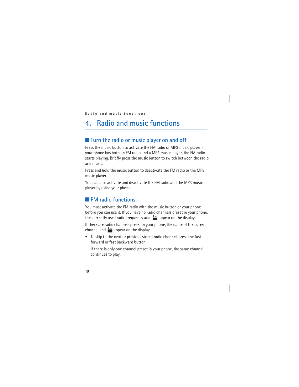 Radio and music functions | Nokia HS-6 User Manual | Page 10 / 48