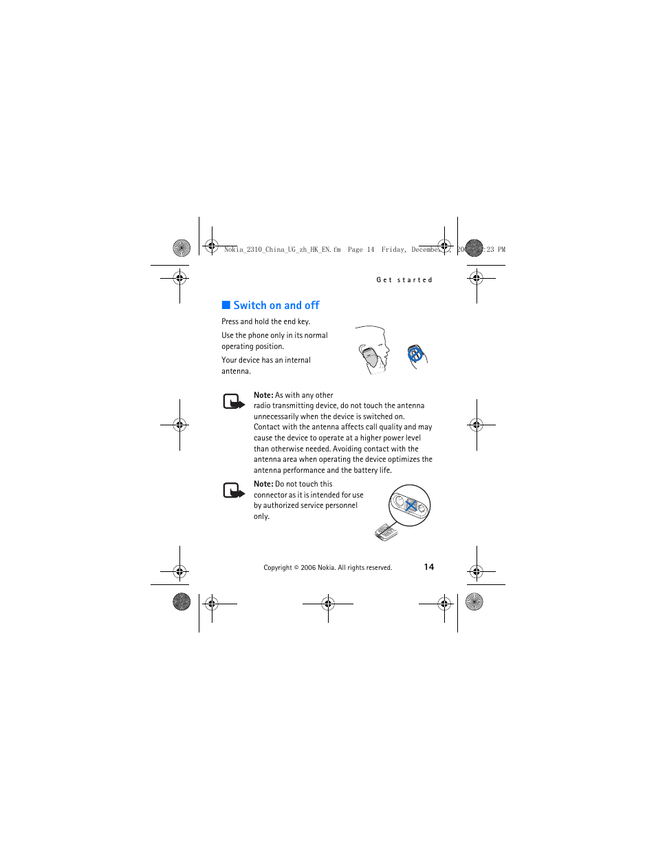 Switch on and off | Nokia 2310 User Manual | Page 15 / 58