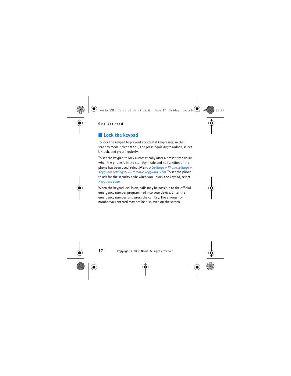 Lock the keypad | Nokia 2310 User Manual | Page 18 / 58