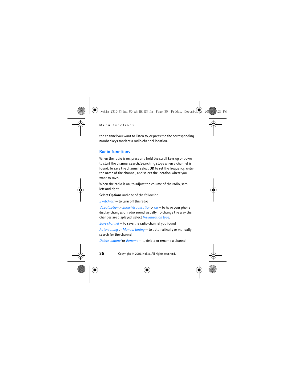 Radio functions | Nokia 2310 User Manual | Page 36 / 58