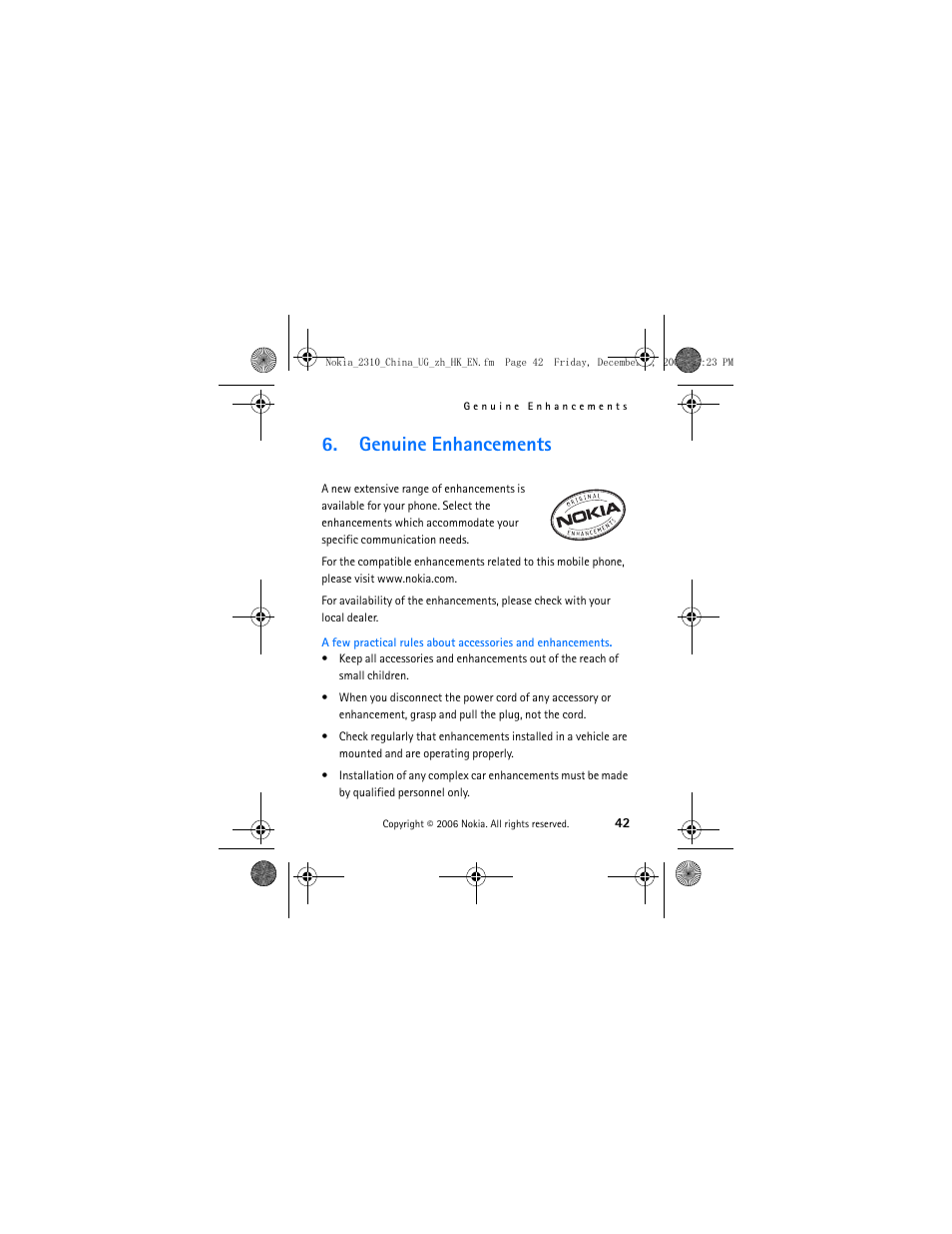 Genuine enhancements | Nokia 2310 User Manual | Page 43 / 58