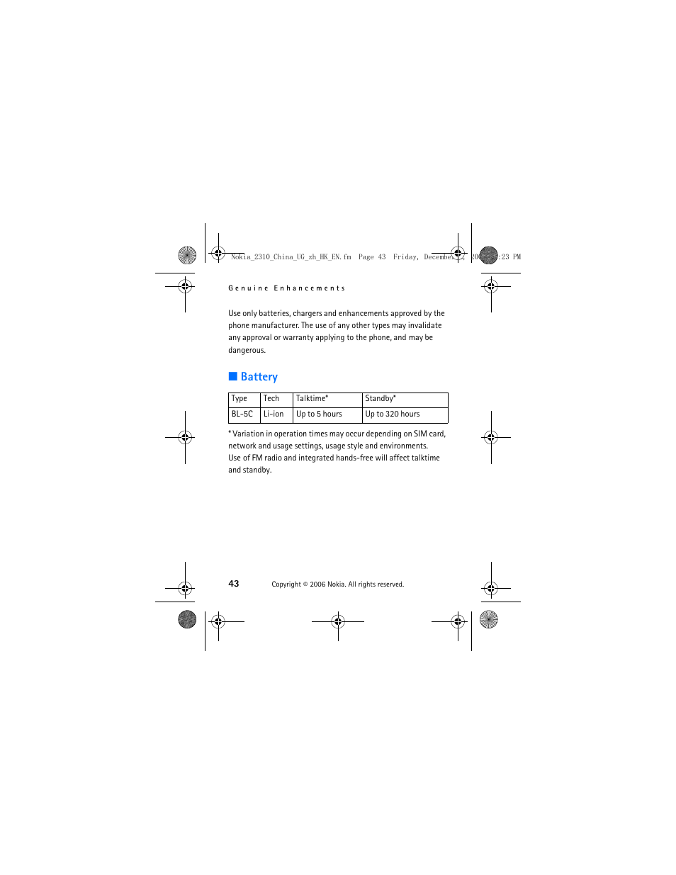 Battery | Nokia 2310 User Manual | Page 44 / 58