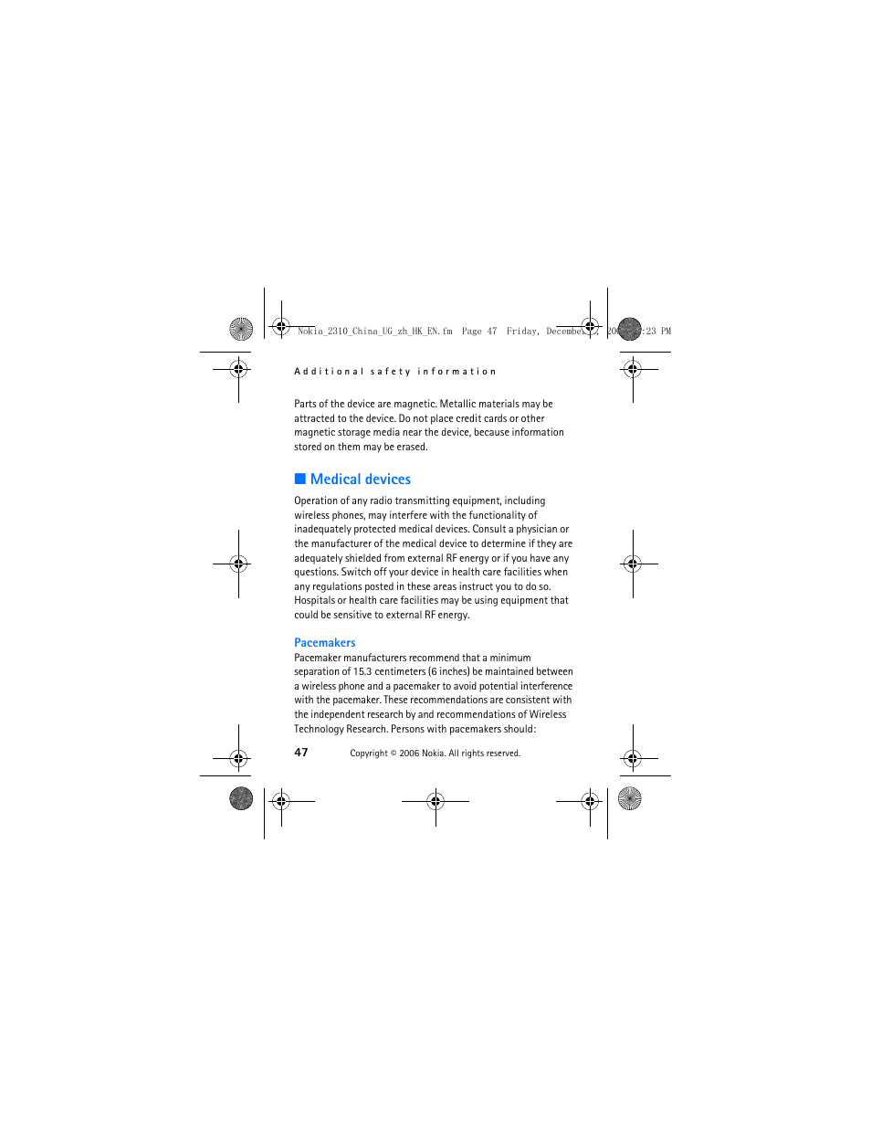 Medical devices | Nokia 2310 User Manual | Page 48 / 58