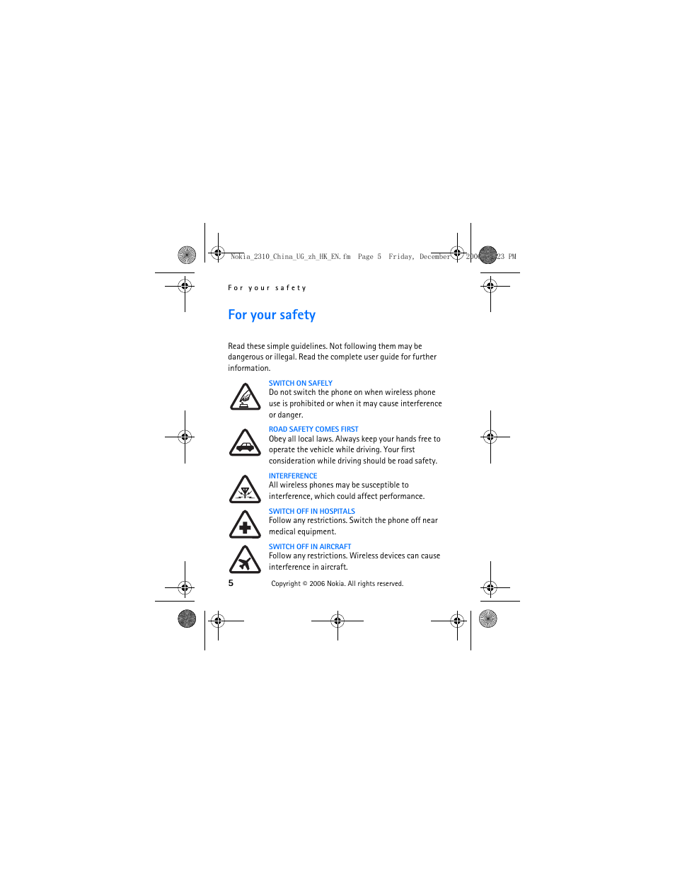 For your safety | Nokia 2310 User Manual | Page 6 / 58