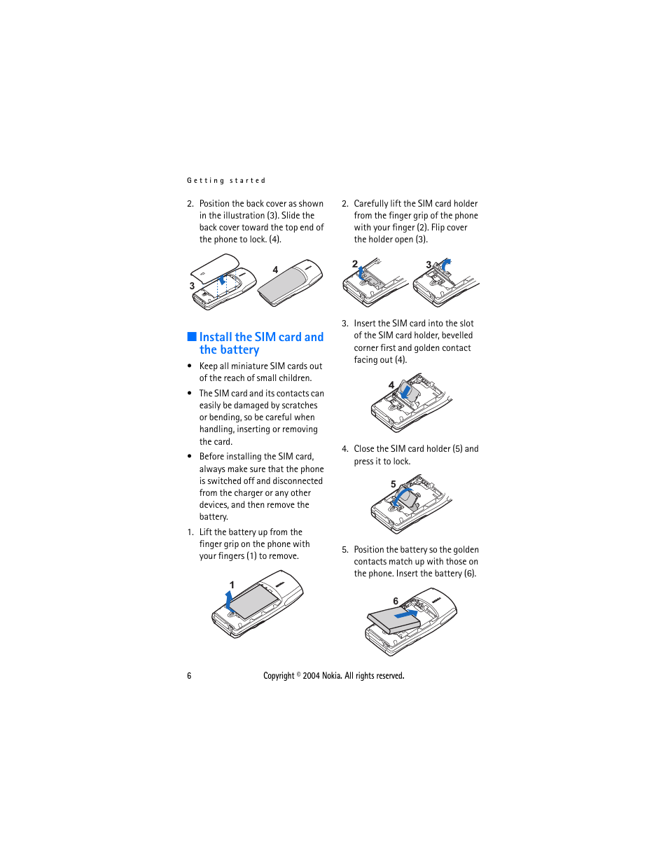 Install the sim card and the battery | Nokia 3108 User Manual | Page 17 / 92