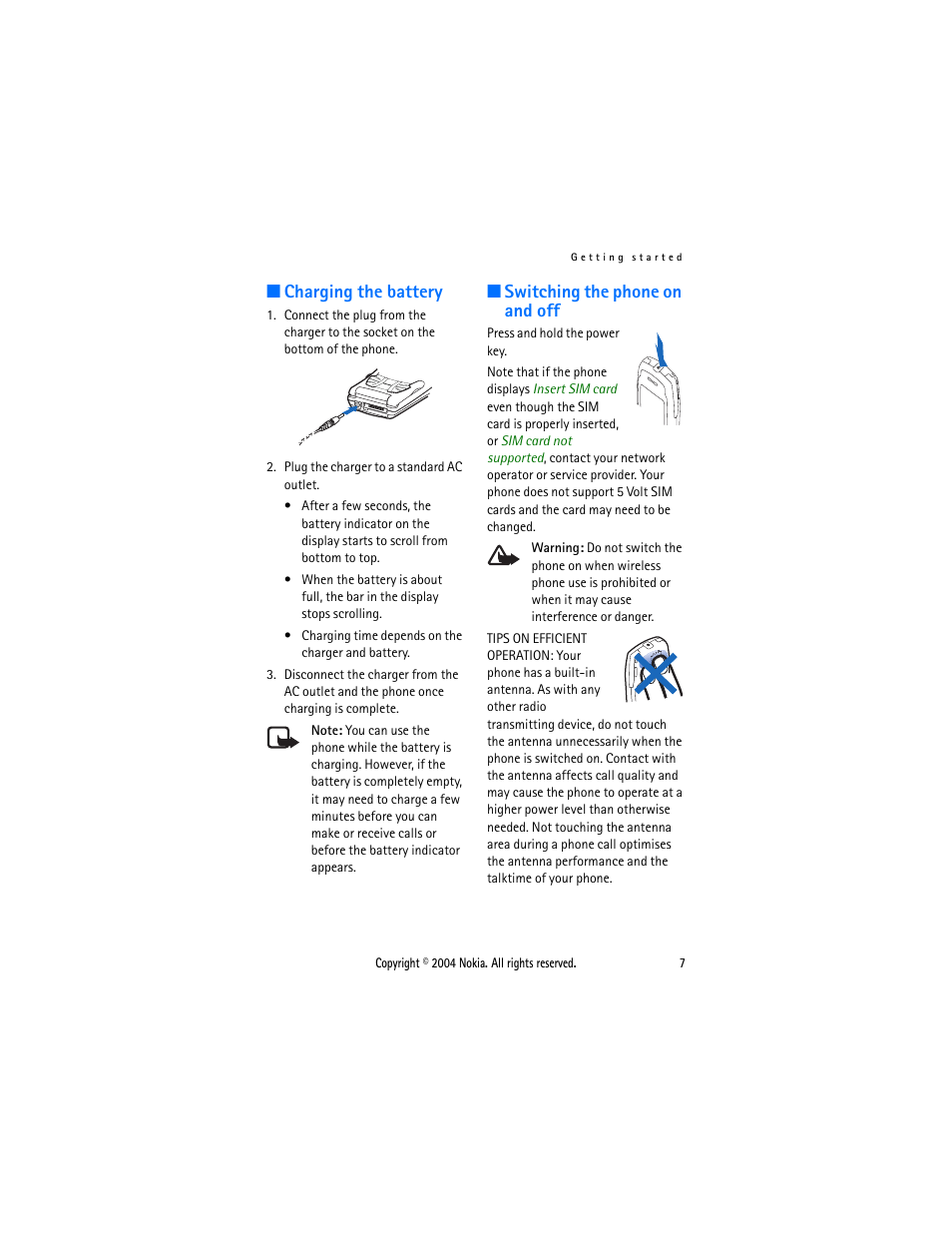 Charging the battery, Switching the phone on and off | Nokia 3108 User Manual | Page 18 / 92