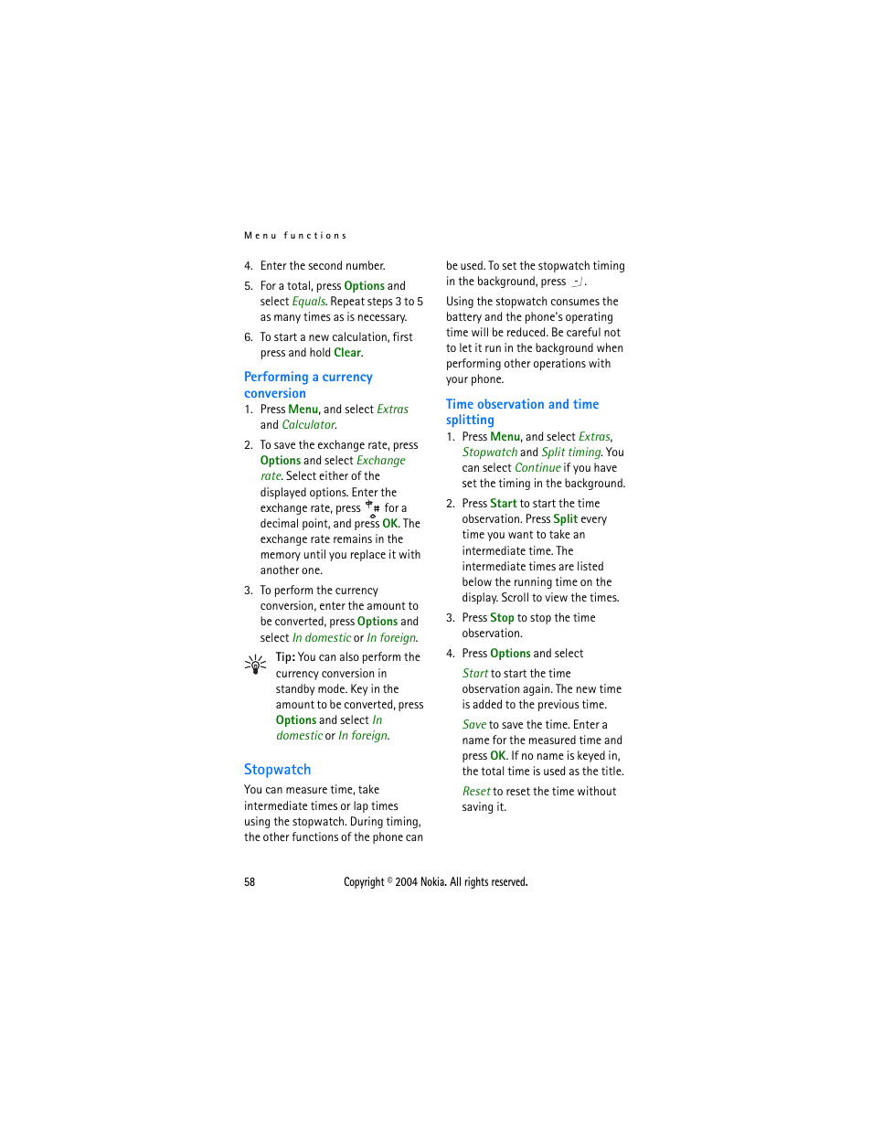 Stopwatch | Nokia 3108 User Manual | Page 69 / 92