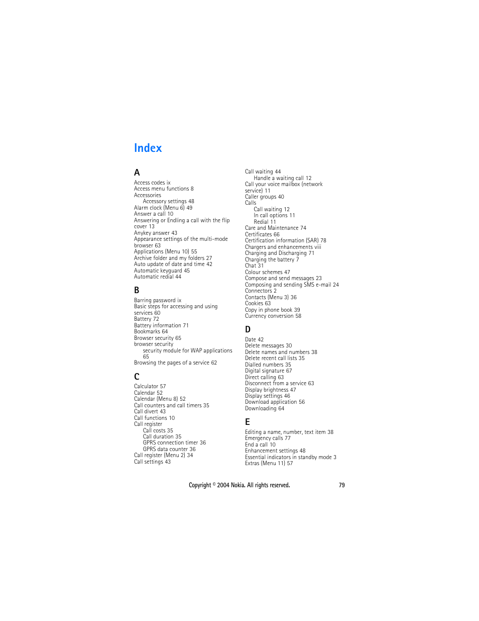 Index | Nokia 3108 User Manual | Page 90 / 92