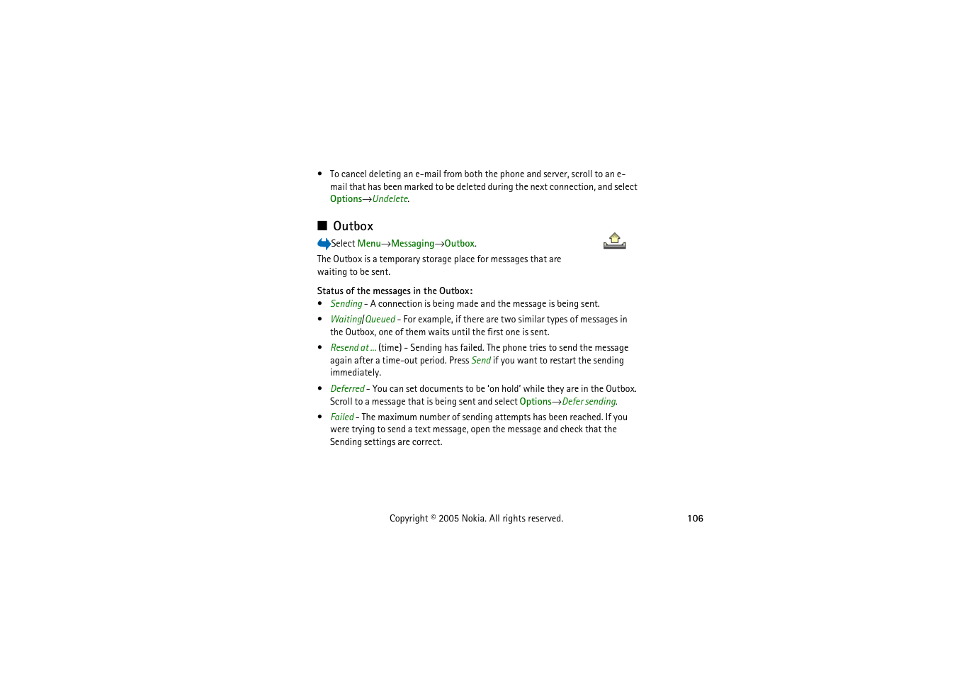 Outbox | Nokia 3230 User Manual | Page 106 / 210