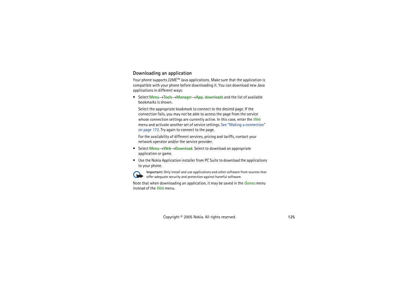 Downloading an application | Nokia 3230 User Manual | Page 125 / 210