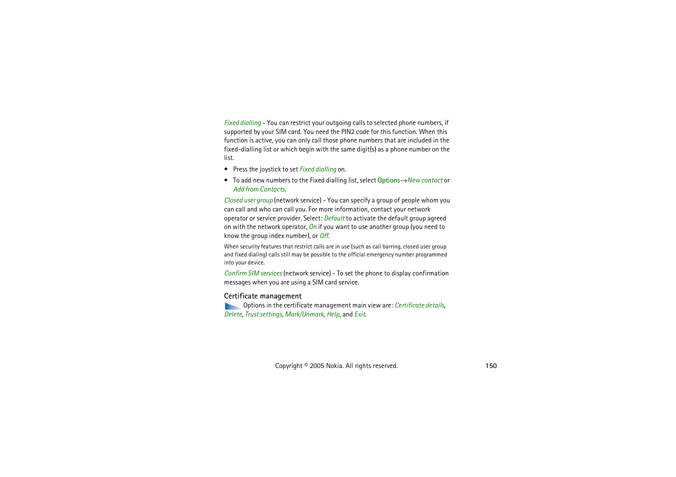 Certificate management | Nokia 3230 User Manual | Page 150 / 210